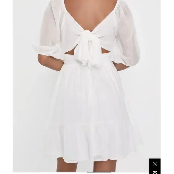 Lulus Ethereal Arrival White Puff Sleeve Tie-Back Chiffon Dress size XL NWT - Picture 4 of 14